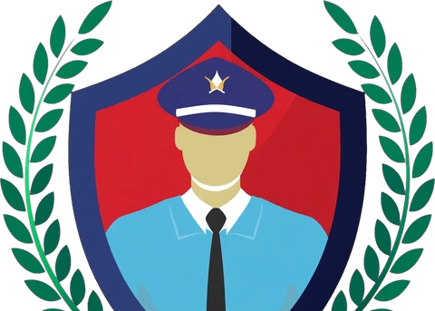DNSMS shield badge with a guard in uniform and a green laurel